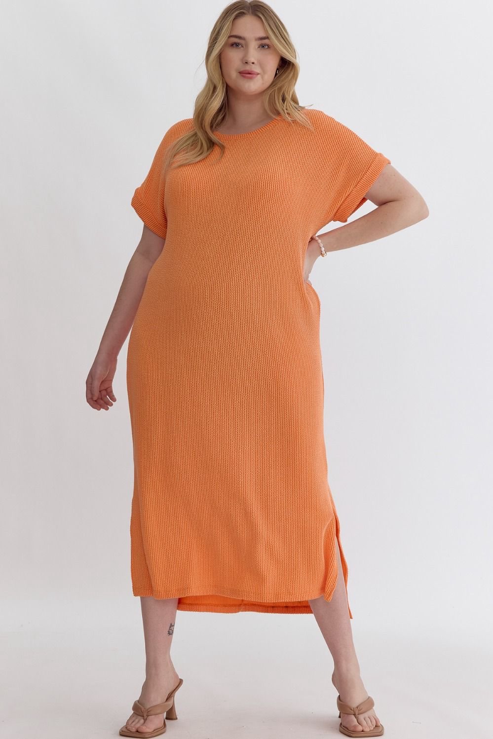 Loose midi dress with side slit