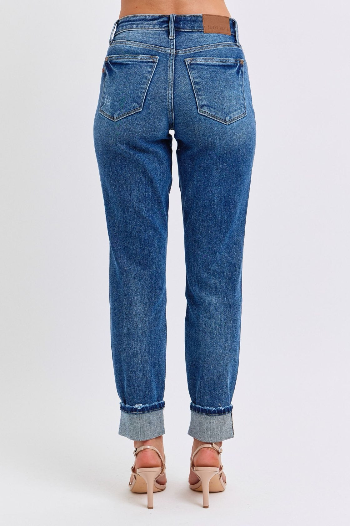 High-rise Cuffed Straight Jeans
