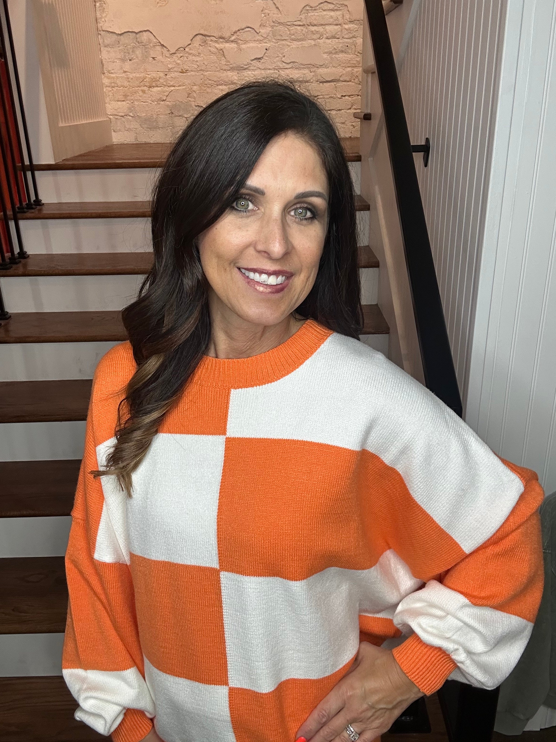 Oversized Checkered Crew Neck