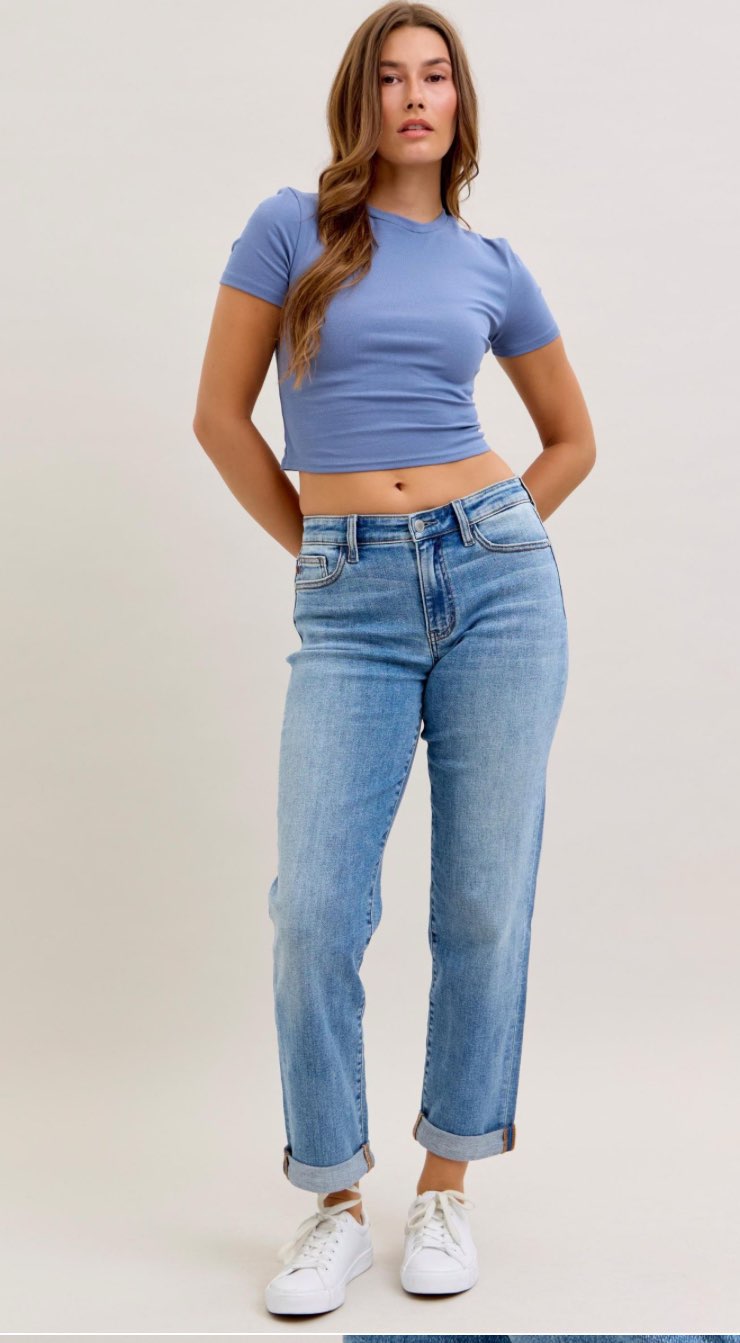 High-rise Straight Cuffed Jeans