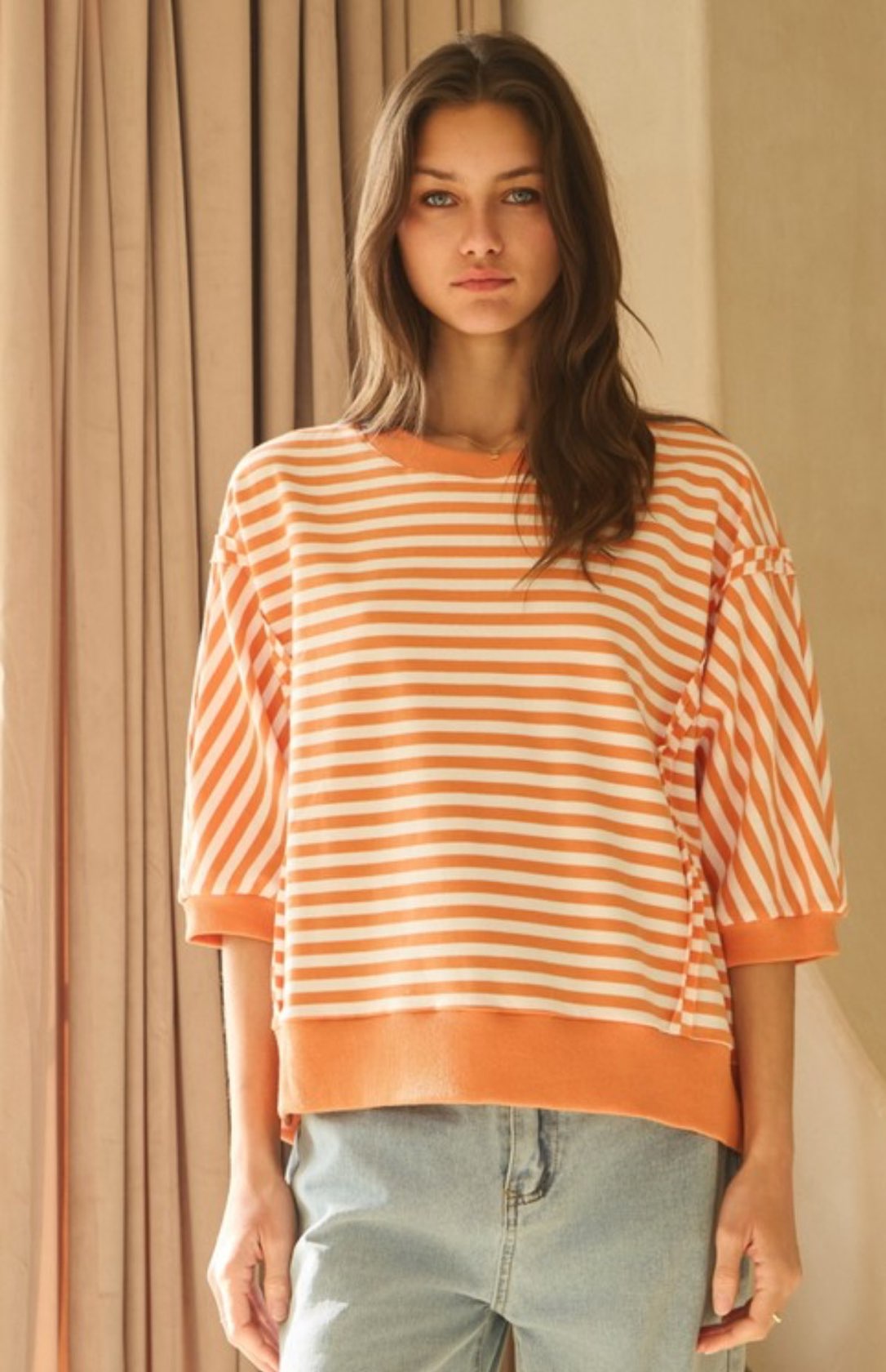 Oversized Striped Crew Pullover
