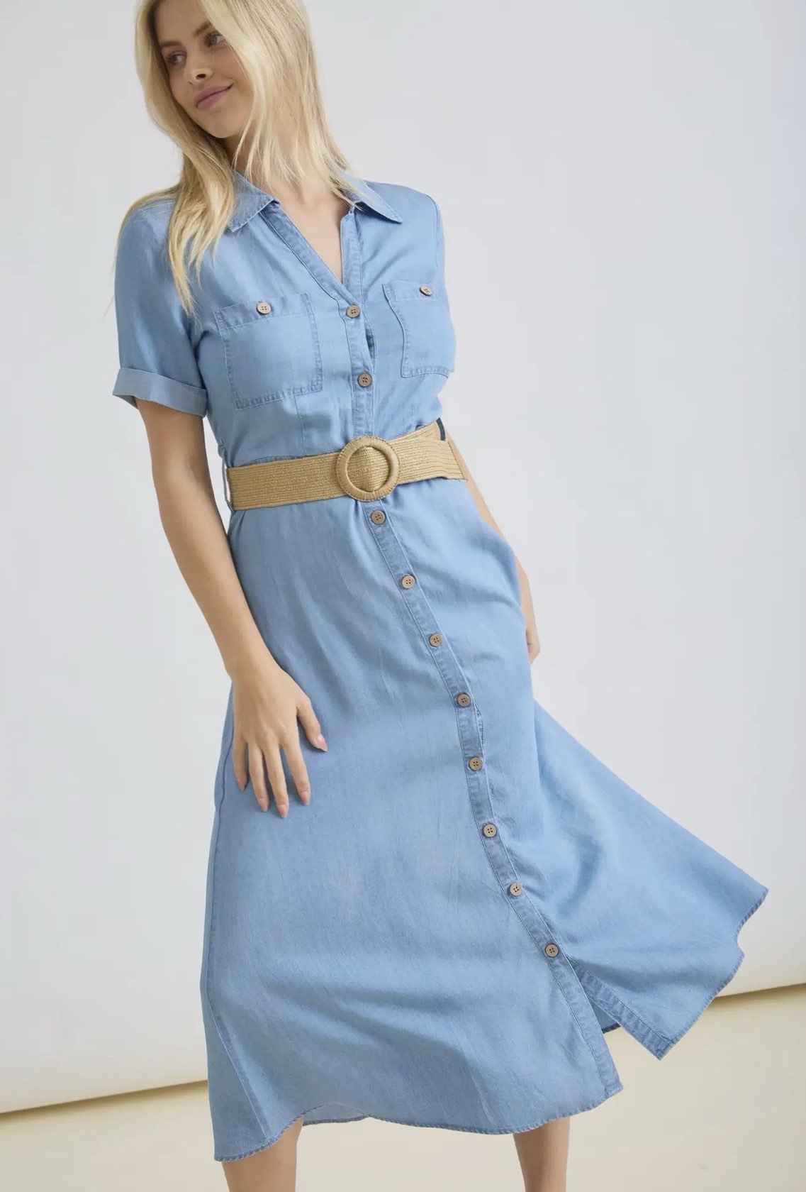 Belted Midi Shirt Skirt